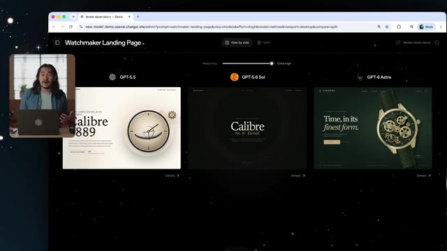 Demo van OpenAI waarin een webpagina door verschillende GPT-modellen naast elkaar wordt gebouwd